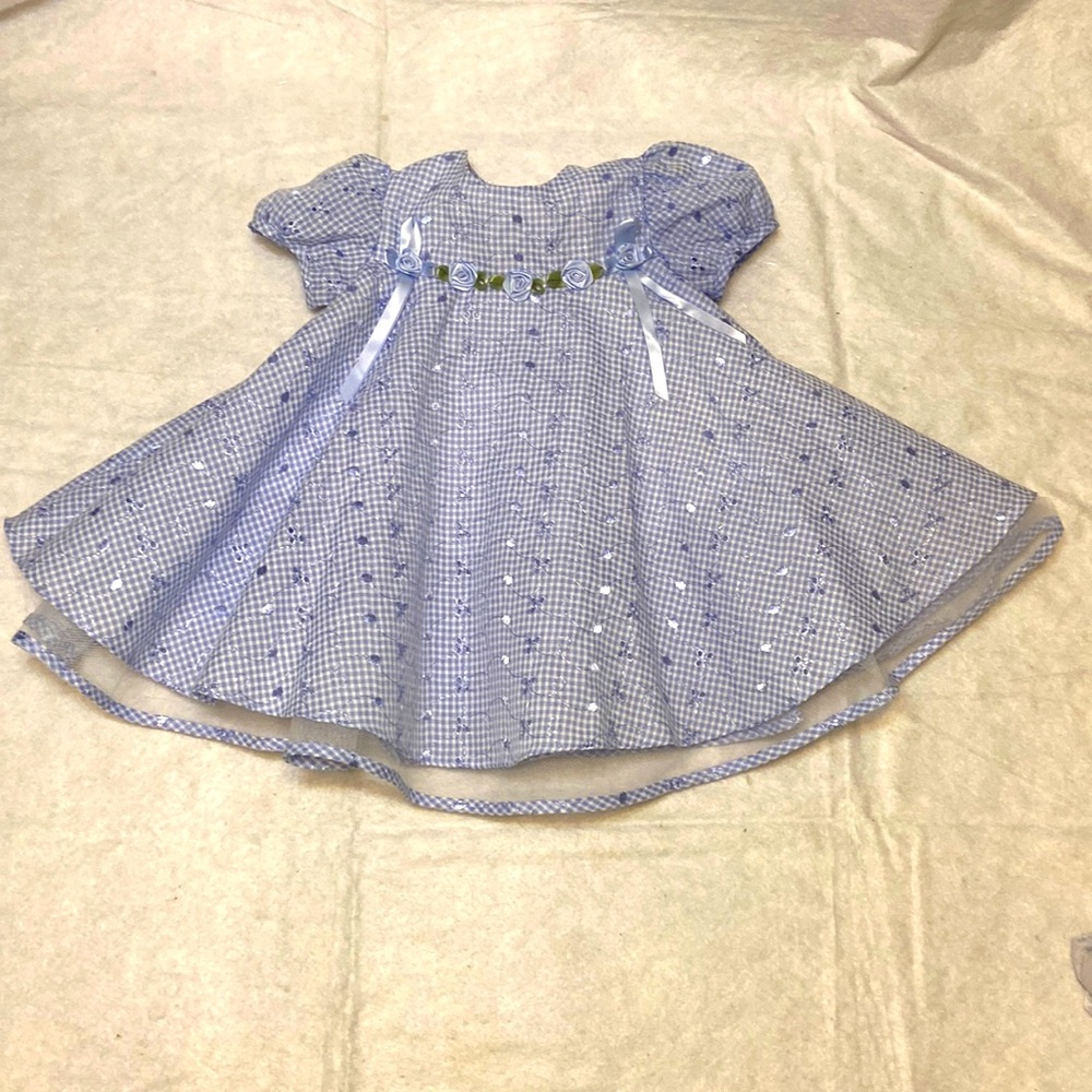 Blue Baby Girls Embroidered Eyelet Dress Excellent Used Condition! size 18 mos